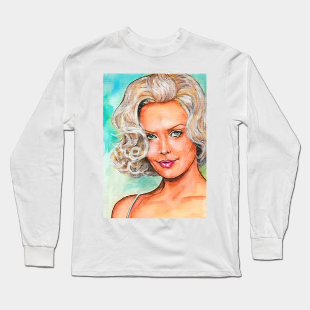 Charlize Theron Long Sleeve T-Shirt by Svetlana Pelin